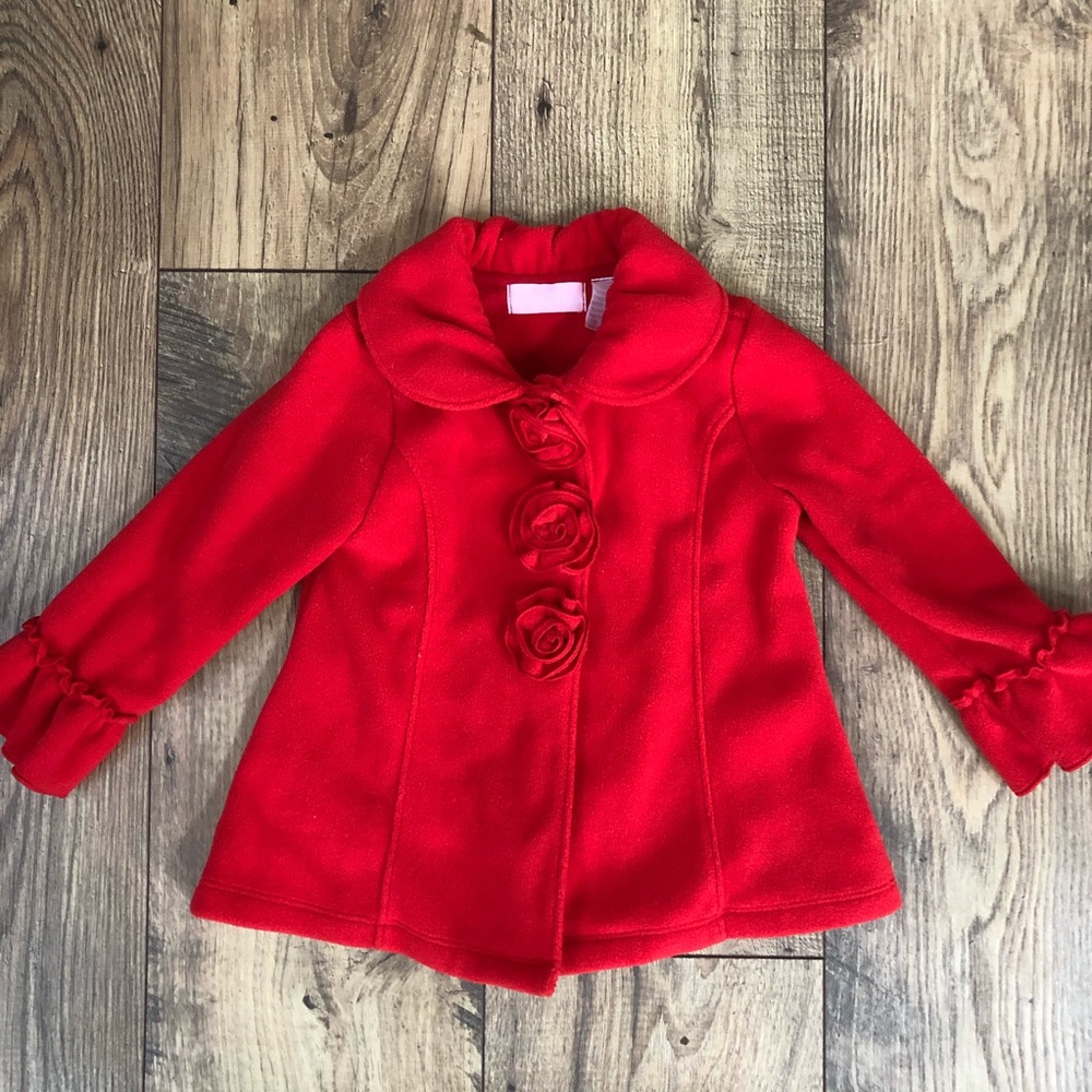 Fleece peacoat with ruffles and flowers size 18 mo